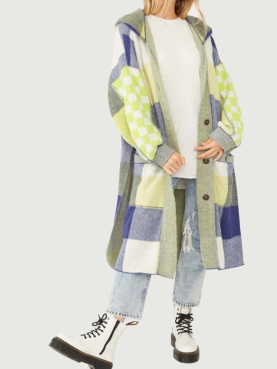 Free People Sweaters - Free People South Bend Cardi Plaid Hooded Duster M NWOT
